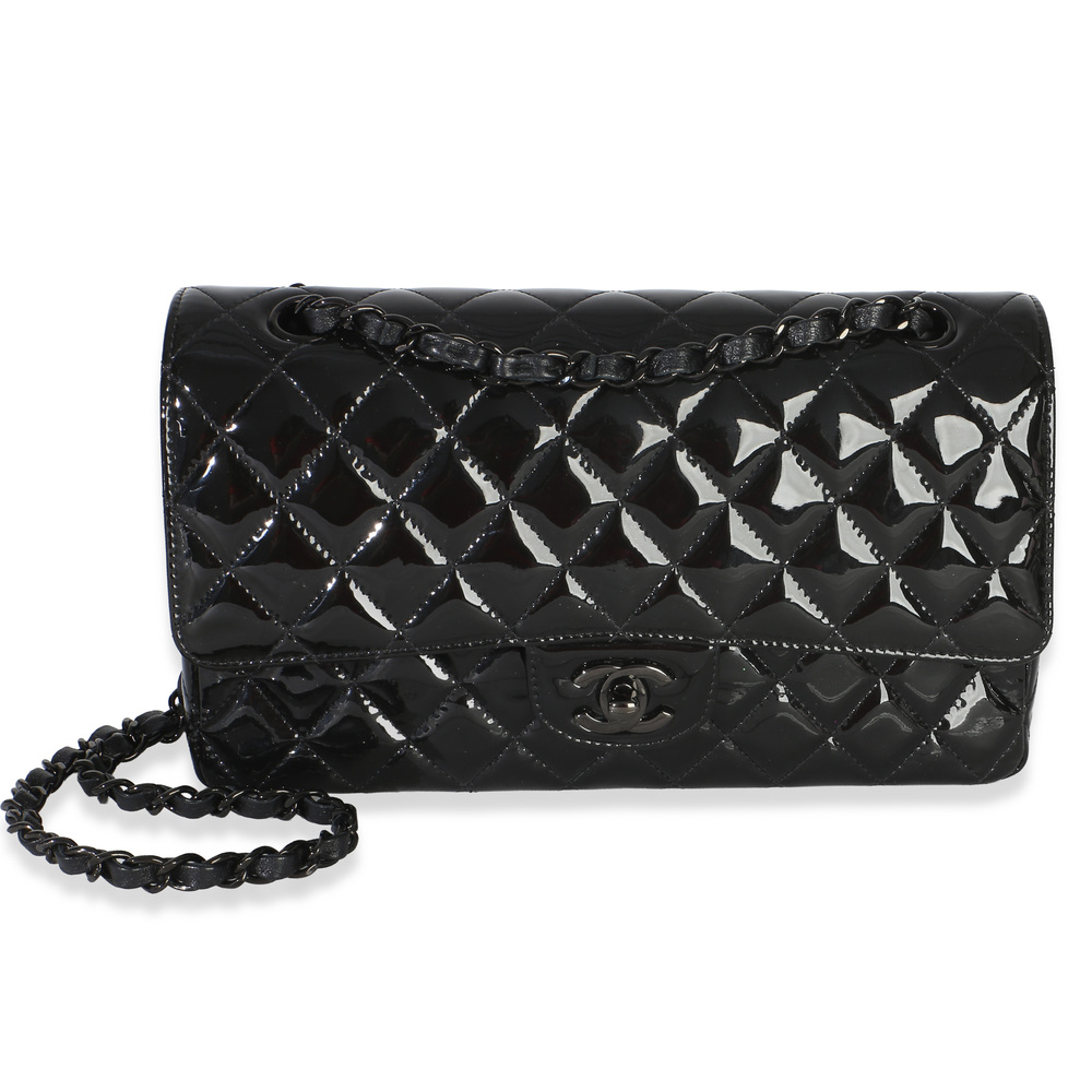 Chanel So Black Quilted Patent Medium Classic Double Flap Bag